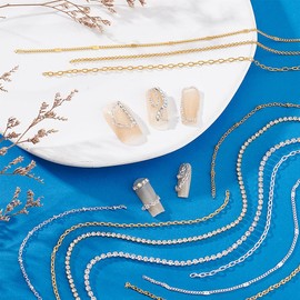 PH PandaHall 15 Styles Nail Chain Set Nail Jewellery Chians Metal Nail Chains Charms Punk Style Nail Accessories Diamond Chain for Nail Art Golden/Silver 17.5 ~ 22 cm