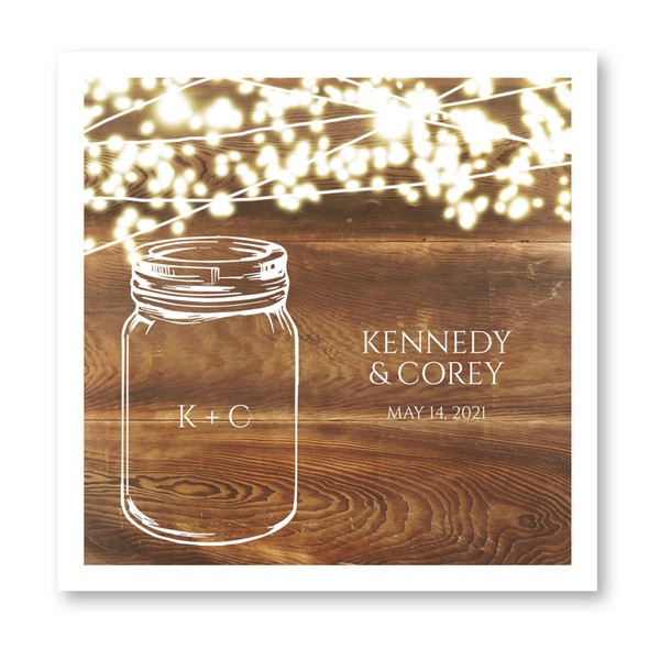 Country Sparkler Personalized Luncheon Napkins / 100 White Paper Uncoined Rustic Lights Napkins With Choice Of Font / 6 1/2'' x 6 1/2'' Folded Custom Napkins/Made In The USA