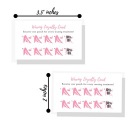 Waxing Loyalty Discount Punch Card | 50 Pack | Size 2 x 3.5” inches Business Card Size | Wax Skin Business Estheticians | White Card with Pink Icons Design