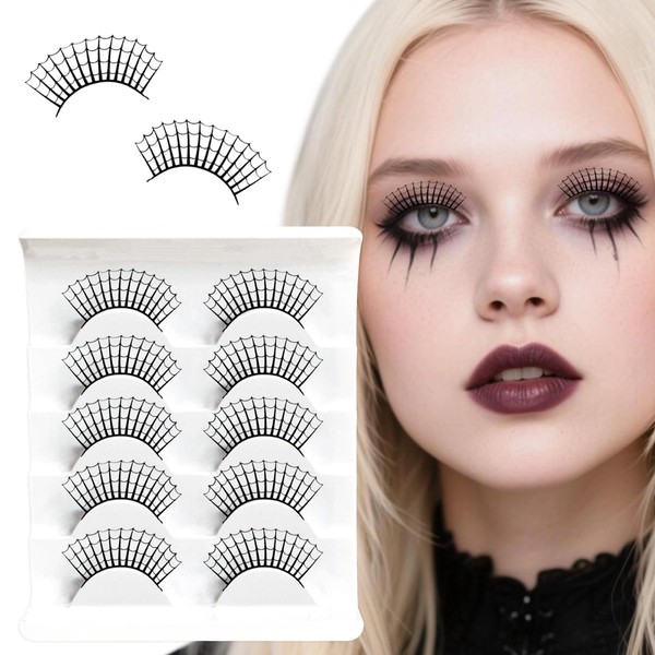 5 Pairs Halloween False Eyelashes,Goth Eyelashes Spider Web Shape Lashes
