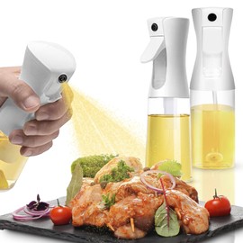 Cheer Collection Glass Oil Sprayer Set of 2 – 200ml Olive Oil Sprayer Bottles for Cooking, Refillable Oil Mister & Dispenser, White Olive Oil Spray Bottle for Food Prep