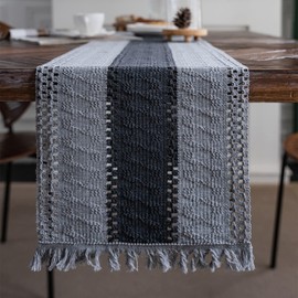 Weldomcor Macrame Table Runners Woven Rustic Table Runner Cotton Linen Boho Style Table Runner with Tassels for Dining Table Wedding Baby Shower Farmhouse Table Decor (Grey, 30x240cm)