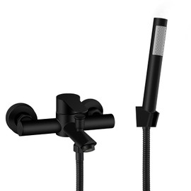 Aolemi Matte Black Wall Mount Bathtub Faucet with Handheld Shower Stainless Steel SUS304 Single Handle Shower Basin Mixer Taps 6 Inch Center Tub Filler for Bath
