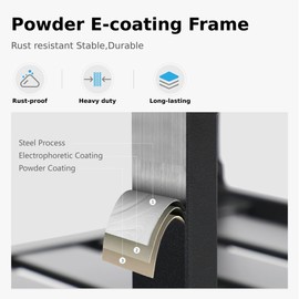 PHI VILLA 37" Metal Steel Slat Patio Dining Table Square Backyard Bistro Table Outdoor Furniture Garden Table, 1.57” Umbrella Hole, Black