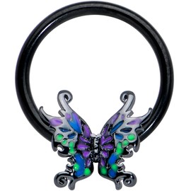 Body Candy Womens 16G Black PVD Steel Fairy Wings Captive Nipple Horseshoe Nose Cartilage BCR Captive Ring 3/8