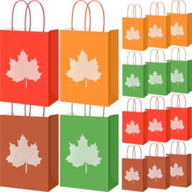Eersida 48 Pcs Fall Gift Bags with Maple Leaf Window Colorful Autumn Treat Candy Goodie Bags with Handle for Fall Harvest Thanksgiving Party Favor Supplies Decoration