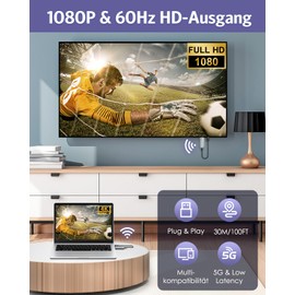 OQIMAX Wireless HDMI Transmitter and Receiver, 4K Decode 1080P@60Hz Output, 98FT/30M HDMI Radio Transmission, 5G+2.4G Plug & Play for Streaming Video Audio from PC/Laptop/Camera to TV, Projector