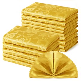 Horbaunal 12 Pack Damask Cloth Napkins 17 x 17 Inch, Jacquard Table Cloth Napkins Set of 12 Square Satin Napkins Fabric Dinner Napkins for Wedding Party Banquet, Gold