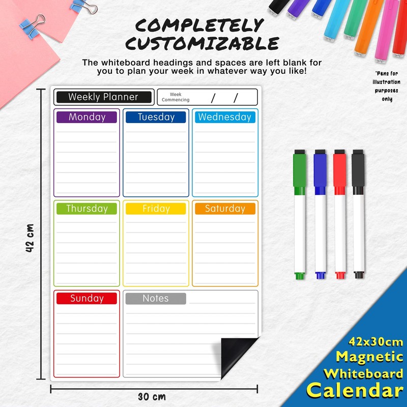 Magnetic Whiteboard for Fridge: Multi-Functional Portrait Weekly Planner, Meal Planner,