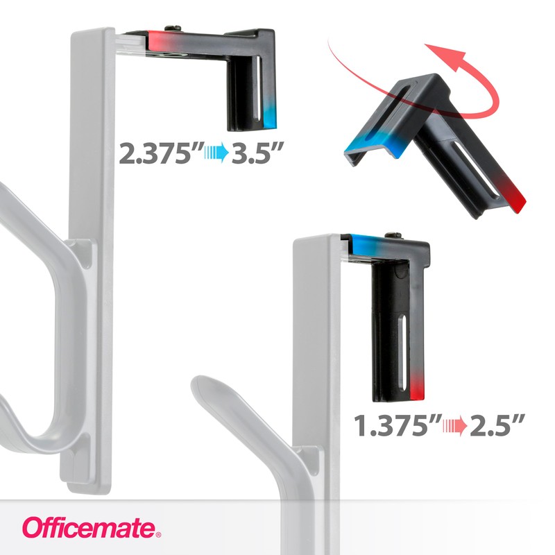 Officemate Double Coat Hooks for Cubicle Panels, Adjustable 1.25-3.5 Inch,