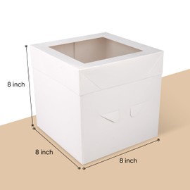 Cakebon Cake Boxes with Boards - 8 Inch Round Cake Drum White (3-pack) - Box With Window for Birthdays, Weddings and Parties