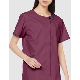 Zip Scrubs 7069SC Women's Lab Coat Scrub, Medical Zip Scrub, Round Neckwear 17, burgundy × dark navy