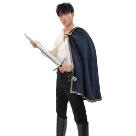 PROCOS Medieval Tudor Cape Renaissance Cavalier Half Shoulder Shawl Black Hooded Shrug Ranger's Cloak LARP Costume (Blue)