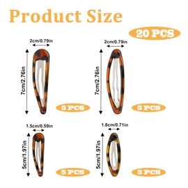 Denipry 20PCS Snap Hair Clips, Metal Vintage Tortoise Oval Hair Clips, Leopard Hair Barrettes Classic Hairpin Accessories for Women Girls Suitable for All Hair Types