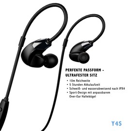 Cannice SC1411 Y4 Bluetooth Kopfhörer In Ear | Kabellose 4.1 Sport Kopfhörer Stereo mit Ohrbügel | 10m Reichweite, Ultra leicht, wasserabweisend, schwarz