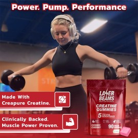 Laser Beams Creatine Monohydrate Gummies for Women & Men - 5g Creapure Creatine per Serving - Vegan, Cosmic Cherry Flavor - Boost Muscle Strength, Endurance, Recovery & Mental Focus (90 Gummies)