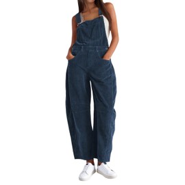 AMEBELLE Corduroy Overalls for Women Barrel Wide Leg Bib Corduroy Pants Women Adjustable Romper Jumpsuit with Pockets(3007-Navy-M)
