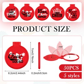 Zhehao 50 Pcs Cheerleader Gifts Compact Mirror Bulk Folding Pocket Purse Mirror Inspirational Cheer Gifts Travel Portable Mini Makeup Mirror for Cheerleading Team Graduation Friendship Girls (Red)