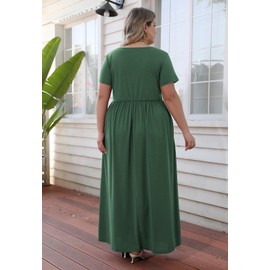 Nemidor Plus Size Maxi Dresses for Curvy Women Summer Casual Loose Short Sleeve Long Beach Dress with Pocket(149,20,Green)