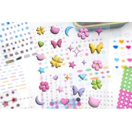 Zolarkar Collage Material Flake Seals, 20 Pieces, 1 Piece, Sticker Book, Collage, Translucent, PET; Waterproof, Cute Decorative Materials such as Star-shaped, Flowers, Flower Lines, Hearts, Water