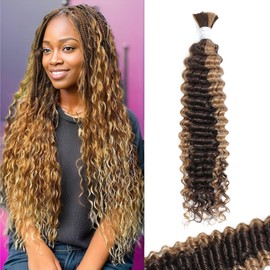 Geogroket Ombre Braiding Hair Human Braiding Hair Deep Wave Honey Blonde Braiding Hair Highlight Water Wave Bulk Human Hair 10A Brazilian Braiding Hair for Boho Braids 1 Bundle 100g (P4/27-26 Inch)