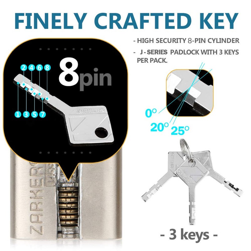 Zarker J55S keyed Alike Padlocks, Heavy Duty Stainless Steel Shackle