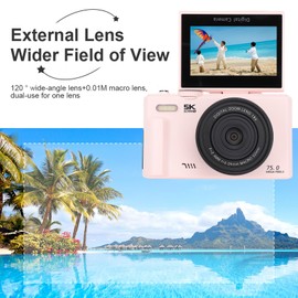 5K Cámara Digital WiFi con Pantalla Flip, 75MP Autococus de 18x Punto de Zoom Digital y Cámaras de Disparo con Luz LED para Adolescentes para Adultos Principio