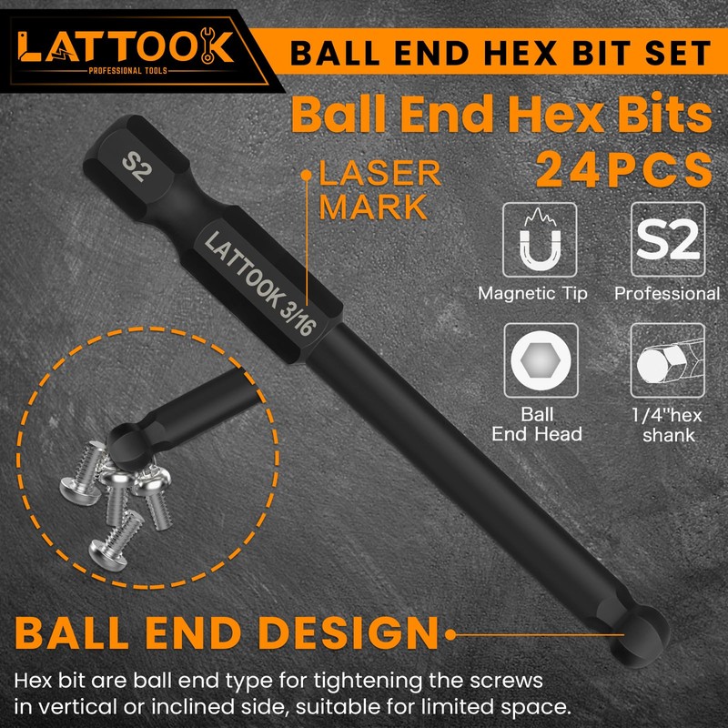 Ball End Hex Head Allen Wrench Drill Bit Set with