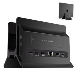 Vertical MacBook Docking Station, PULWTOP Docking Station for Mac Mini with M.2 NVMe case for MacBook Pro/Air, 4K@60Hz HDMI, 2USB C 10Gbps, SD/TF, 100W PD, RJ45, 2 USB A for Windows Black