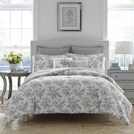 Laura Ashley Home | Annalise Collection | 7pc Comforter Set-All Season Bedding, Luxury Ultra Soft, Stylish Delicate Design for Home Décor, Full/Queen, Shadow Grey