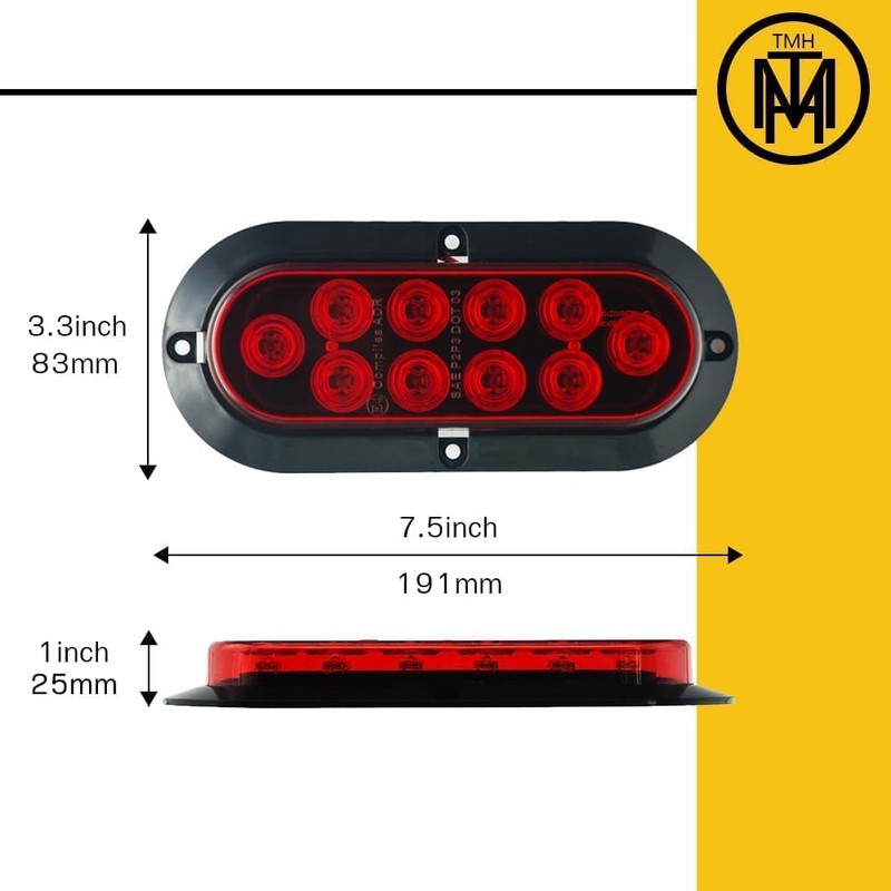 TMH 6" Oval Red LED Trailer Tail Light Surface Mount