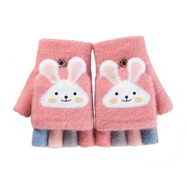 Cartoon Unisex Kids Fingerless Flap Cover Gloves - Convertible Flip Top Warm Mittens With Mitten Cover Cute Cartoon for 5-10 Ages Boys and Girls (Style 1)