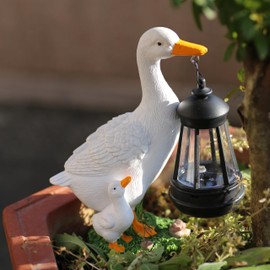 Mewind Garden Statues, Duck Solar Light, Duck Figurine, Resin, Scandinavian Gardening, Decoration, Garden, Stylish, Object, Ornament, Country Goods, Interior Decoration, 34 (Set of 2) (Duck Lamp)