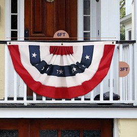 KEMNOLE US American Bunting Flag 2x4 Ft USA Pleated Fan Flag with Stitched Stripes Embroidered Stars, Brass Grommets - United States 2 x 4 Feet Half Fan Banner Decoration Flag for Outdoor and Indoor