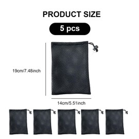 Mesh Bags - TRACOMPAN 5 Pcs Polyester Small Mesh Drawstring Bags, Black Portable Storage Pouches with Cord Lock Closure, 14x18cm, Ideal for Travel, Kitchen, Jewelry, Toys & Home
