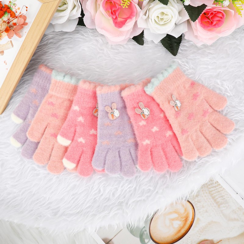 QKURT Kids Magic Gloves, 3 Pairs Children Knit Gloves Stretchy