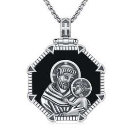 QHQPQ Saint Anthony Necklace 925 Sterling Silver St Anthony Pendant Amulet Jewelry Medallion Necklace Religious Gift for Men Women