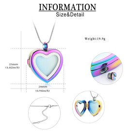 QGJNSGC Cremation Jewelry Necklace for Ashes Heart Shaped Memorial Picture Lockets for Ashes Stainless Steel Keepsake Urn Ashes Pendants That Holds Pictures Photo (Rainbow)