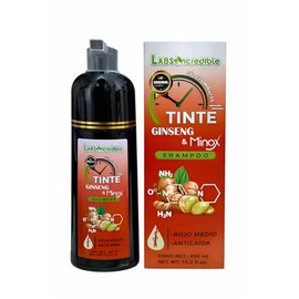 Shampoo Tinte Rojo Medio con Ginseng y Minox, Anticaída, Labs Ncredible 450 ml, en Solo 20 Minutos