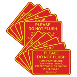 All Quality Classic Framed Please Do Not Flush Thank You Bathroom Etiquette Sign - Laser-Engraved Lettering | Durable ABS Plastic | Vibrant Colors - 4" x 6" (Red-Yellow) 10 Pack