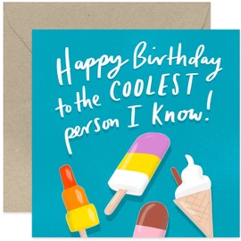 Old English Co. Coolest Person I know Fun Birthday Card - Ice Cream Greeting Card for Him or Her | Colourful Design for Sister, Brother, Mum, Dad, Son, Daughter | Blank Inside & Envelope Included