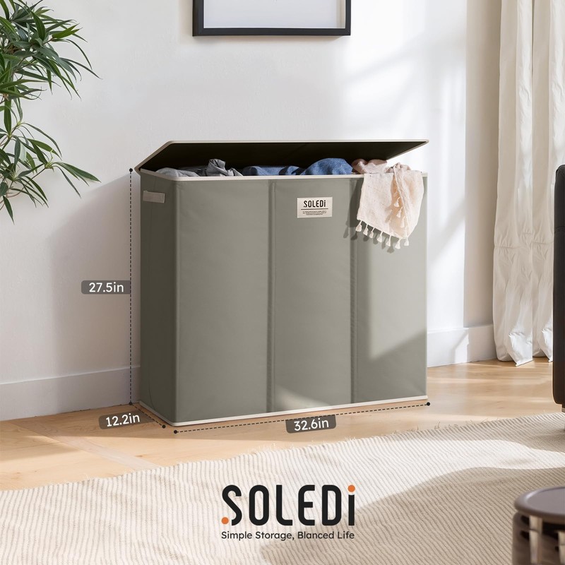 SOLEDI 180L 3-Section Laundry Hamper with Lid, Extra Large Dirty