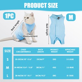 Plimbin Cat Recovery Suit Post Surgery Bodysuit for Cats, Elizabethan Collar & Cone Alternative, Anti-Lick Pet Vest for Kitten Spaying, Abdominal Wounds or Skin Diseases (Blue, M)