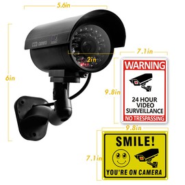 4 Packs Fake Security Camera with No Trespassing Signs Smile You're On Camera Warning Signs and Screws, Dummy Cameras with Realistic LED Red Flashing Light for Outdoor Yard& Indoor Use Set Of 8