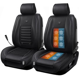 CAR PASS 2Pcs Cooling car seat Covers Nappa Leather, 3-Speed Ventilated seat Cushion Front Seats for Summer, 12-24V All Season Universal Fit for Sedan SUV Truck, Upgraded Perforated Leatherette Black