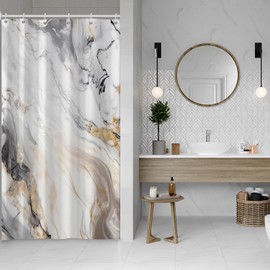 Ruelvth Grey Shower Curtain, Modern Grey and White Marble Shower Curtain for Bathroom Aesthetic Waterproof Fabric Shower Curtain Set with Hooks, 48x72 Inch