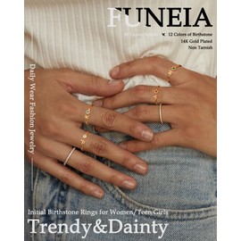 FUNEIA Initial Birthstone Rings for Women Teen Girls Non Tarnish Trendy Stackable Dainty Gold Letter Adjustable Emerald Green Cubic Zirconia Ring for Mothers Daughter Birthday Bridesmaid Gifts Jewelry