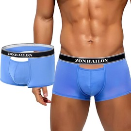 HASWECHYS - Calzoncillos tipo calzones sexy para hombre, diseño de parte delantera abierta, transpirable, calzoncillos tipo calzones, 1*Azul, Medium