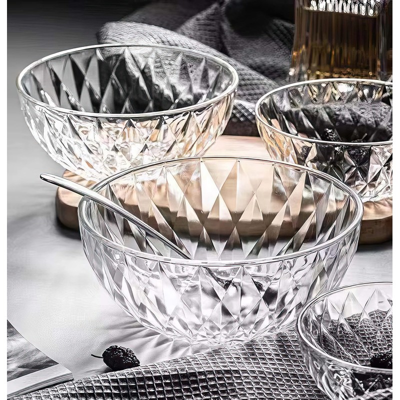 Le'raze Glass Diamond Design Bowl - Decorative Centerpiece for Kitchen
