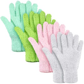 4 pares de guantes de microfibra lavables y reutilizables, guantes de limpieza para plantas, casa, persianas de coche (verde, azul agua, rosa, blanco)